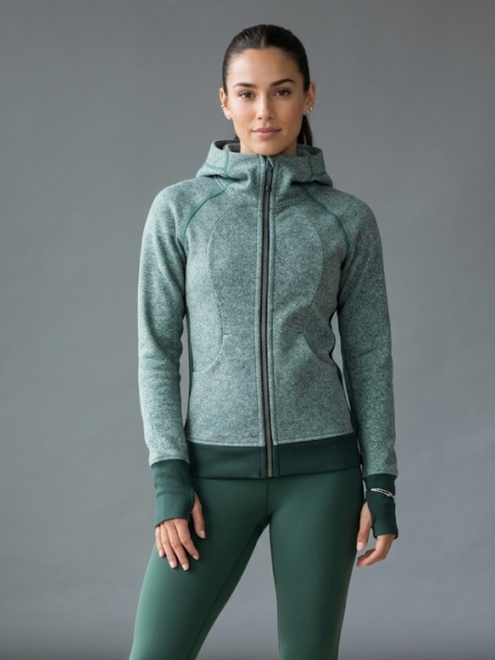 lululemon athletica Heathered Green Zip Hoodie with Deep Teal Lining